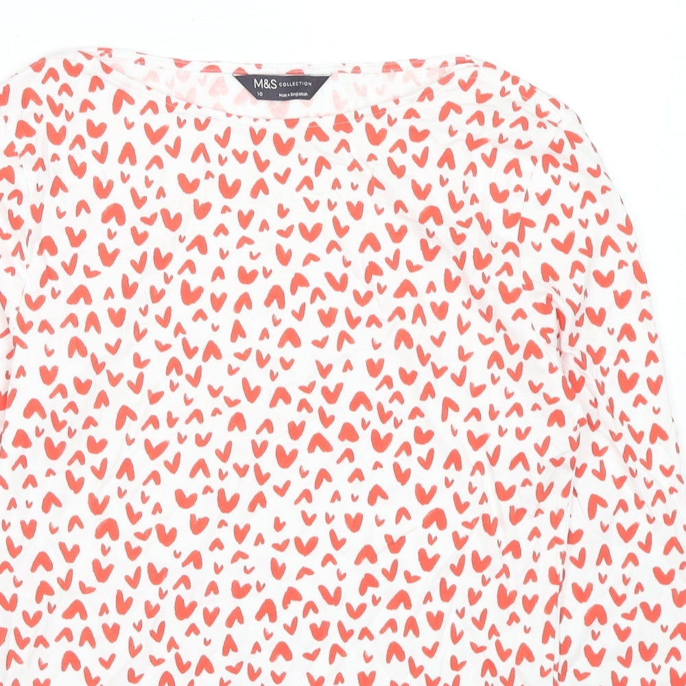 Garfield & Marks Womens Multicoloured Geometric Cotton Basic T-Shirt Size 10 Boat Neck - Hearts