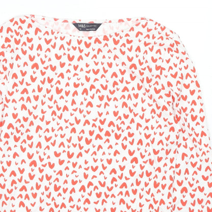 Garfield & Marks Womens Multicoloured Geometric Cotton Basic T-Shirt Size 10 Boat Neck - Hearts