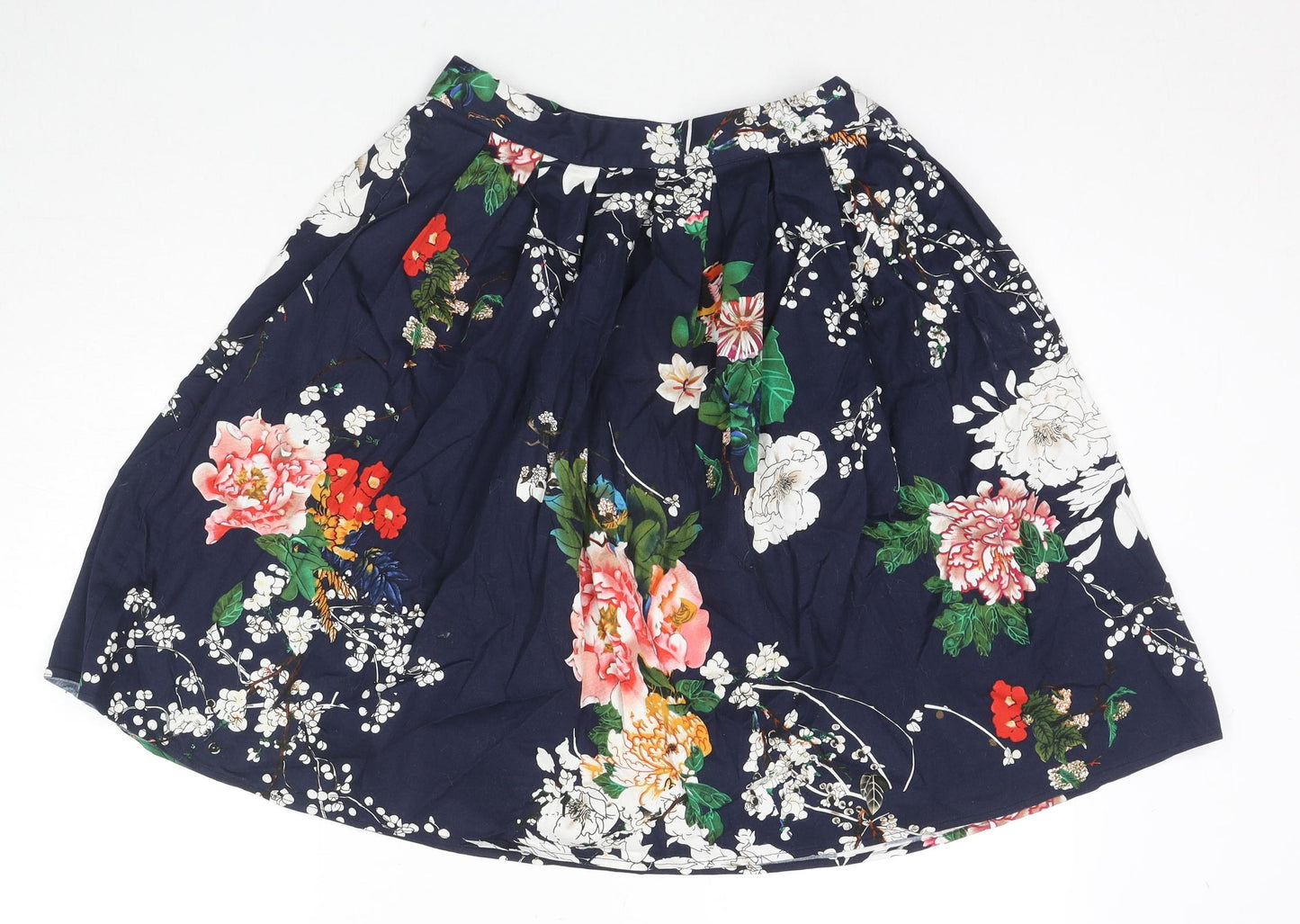 Grace Karin Womens Blue Floral Cotton A-Line Skirt Size S Zip