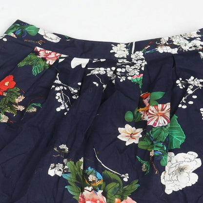 Grace Karin Womens Blue Floral Cotton A-Line Skirt Size S Zip
