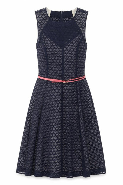 Oasis Womens Blue Geometric Cotton A-Line Size 8 Round Neck Pullover - Belted