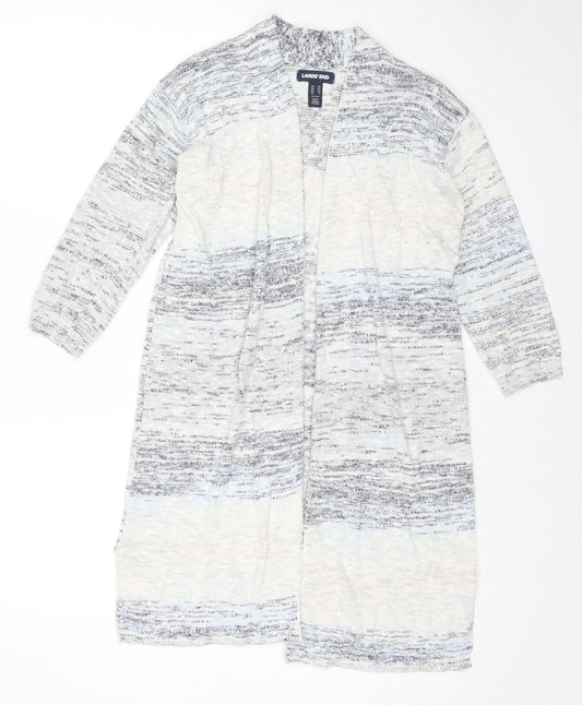 Lands' End Womens Multicoloured V-Neck Striped Cotton Cardigan Jumper Size XS