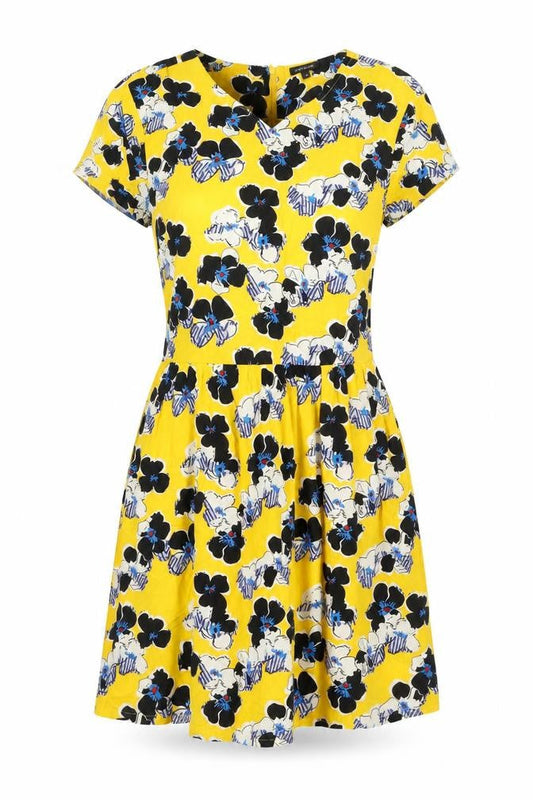 River Island Womens Yellow Floral Viscose Trapeze & Swing Size 10 Round Neck Zip