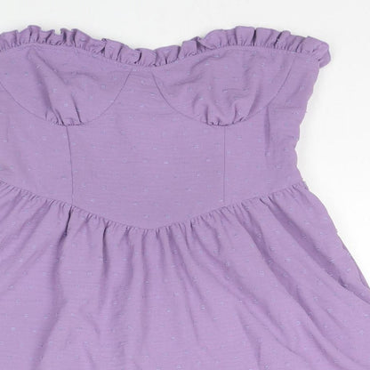 Nasty Gal Womens Purple Polka Dot Polyester Trapeze & Swing Size 14 Sweetheart Zip - Strapless