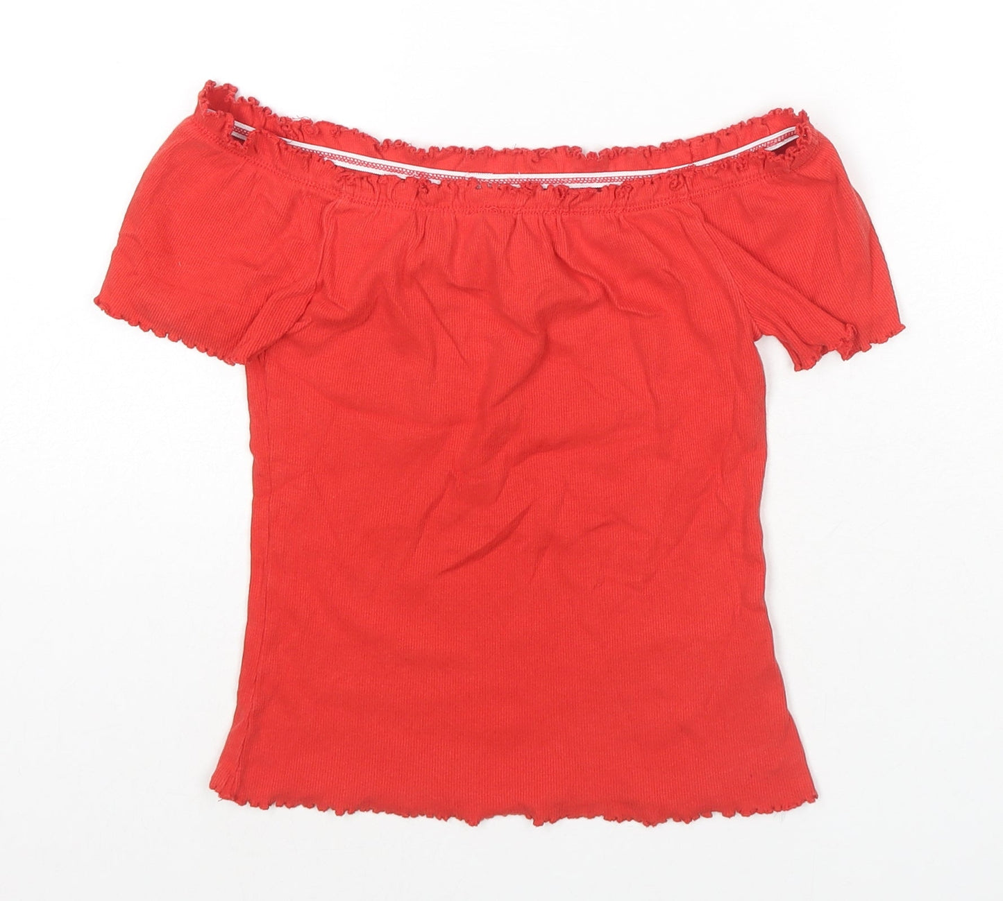 Miss Selfridge Womens Red Cotton Basic T-Shirt Size 10 Off the Shoulder