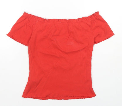 Miss Selfridge Womens Red Cotton Basic T-Shirt Size 10 Off the Shoulder