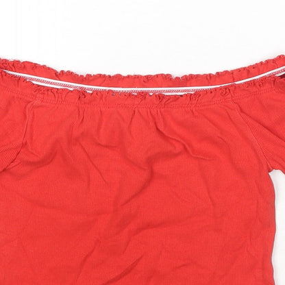 Miss Selfridge Womens Red Cotton Basic T-Shirt Size 10 Off the Shoulder