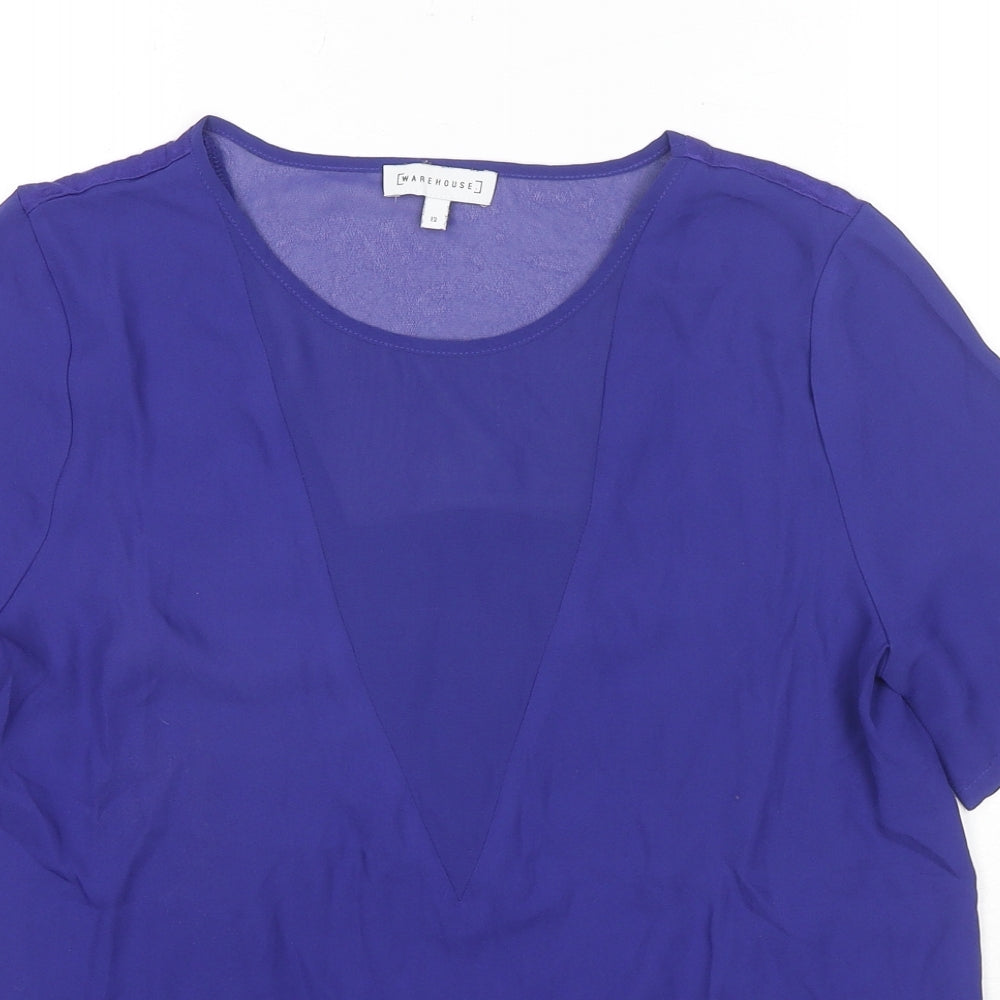Womens UK Size 12 Warehouse Blue Basic Blouse