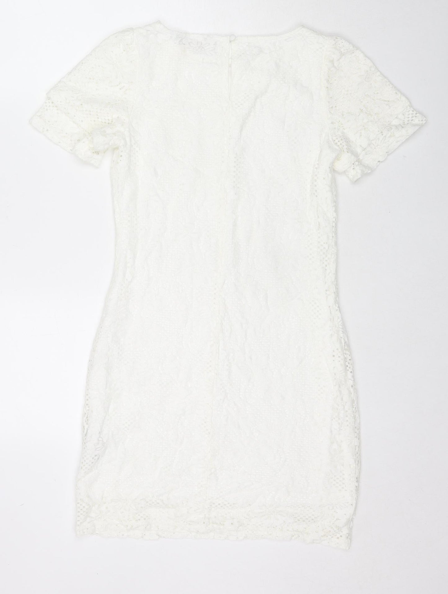 Dorothy Perkins Womens White Floral Cotton A-Line Size 8 Round Neck Button