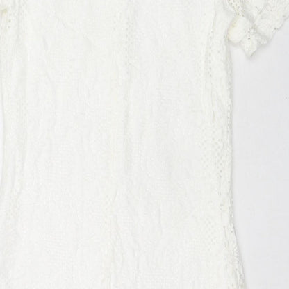 Dorothy Perkins Womens White Floral Cotton A-Line Size 8 Round Neck Button