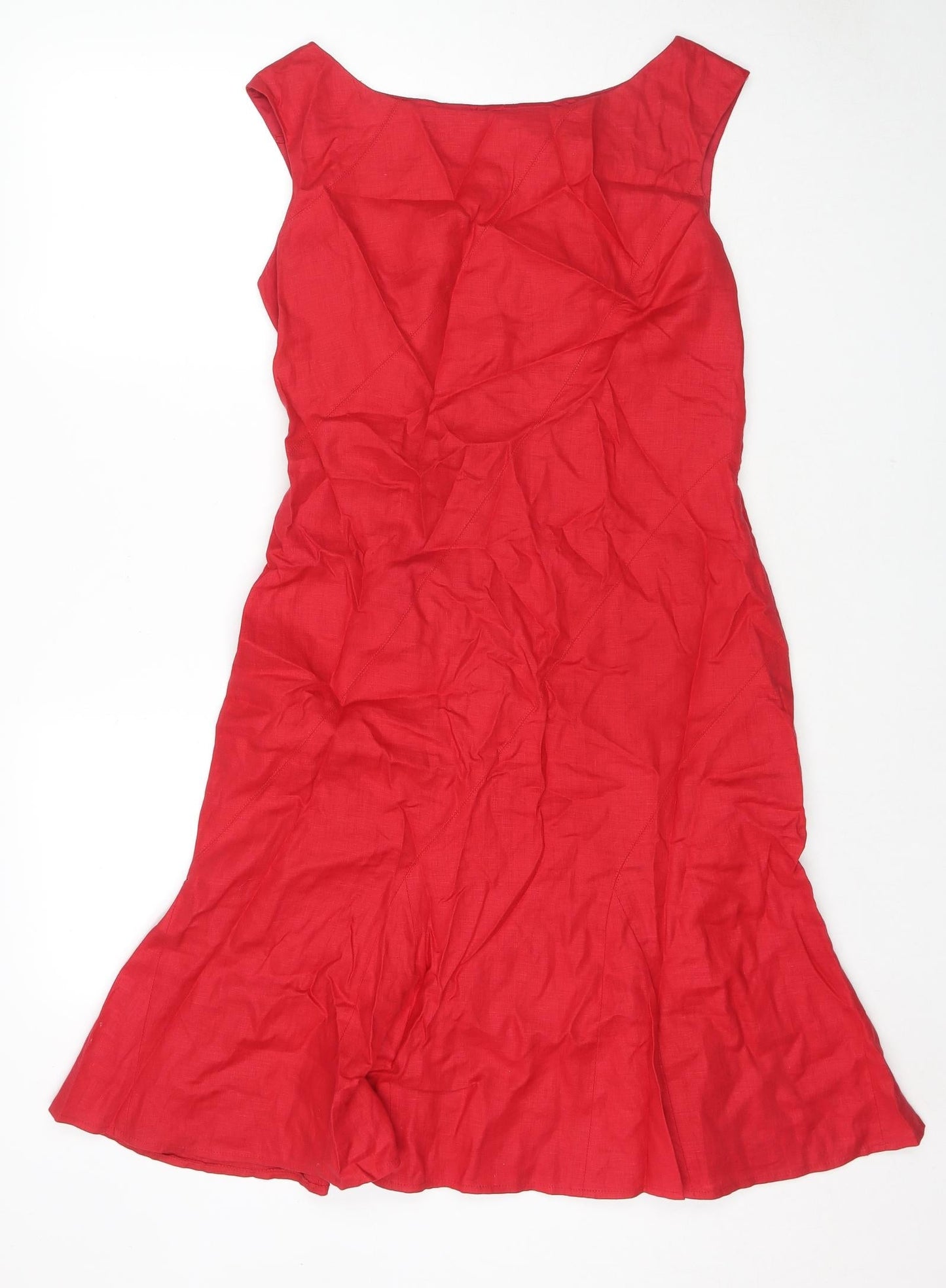 Maggy London Womens Red Linen A-Line Size 8 Boat Neck Pullover