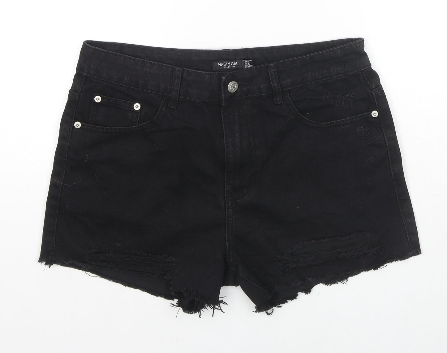 Nasty Gal Womens Black Cotton Cut-Off Shorts Size 12 L3 in Regular Zip
