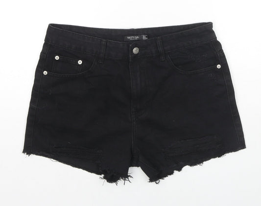 Nasty Gal Womens Black Cotton Cut-Off Shorts Size 12 L3 in Regular Zip
