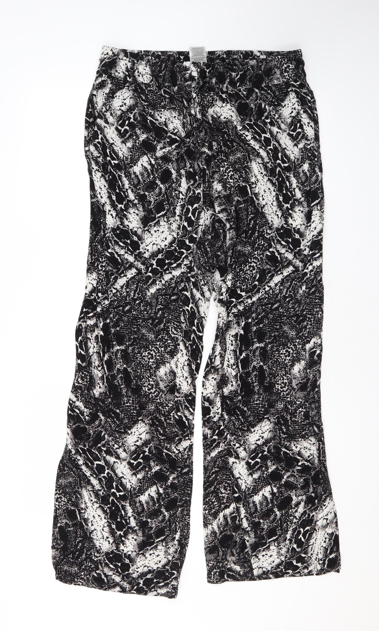Joan Vass Womens Black Animal Print Viscose Trousers Size M L29 in Regular Drawstring - Snake Skin Print