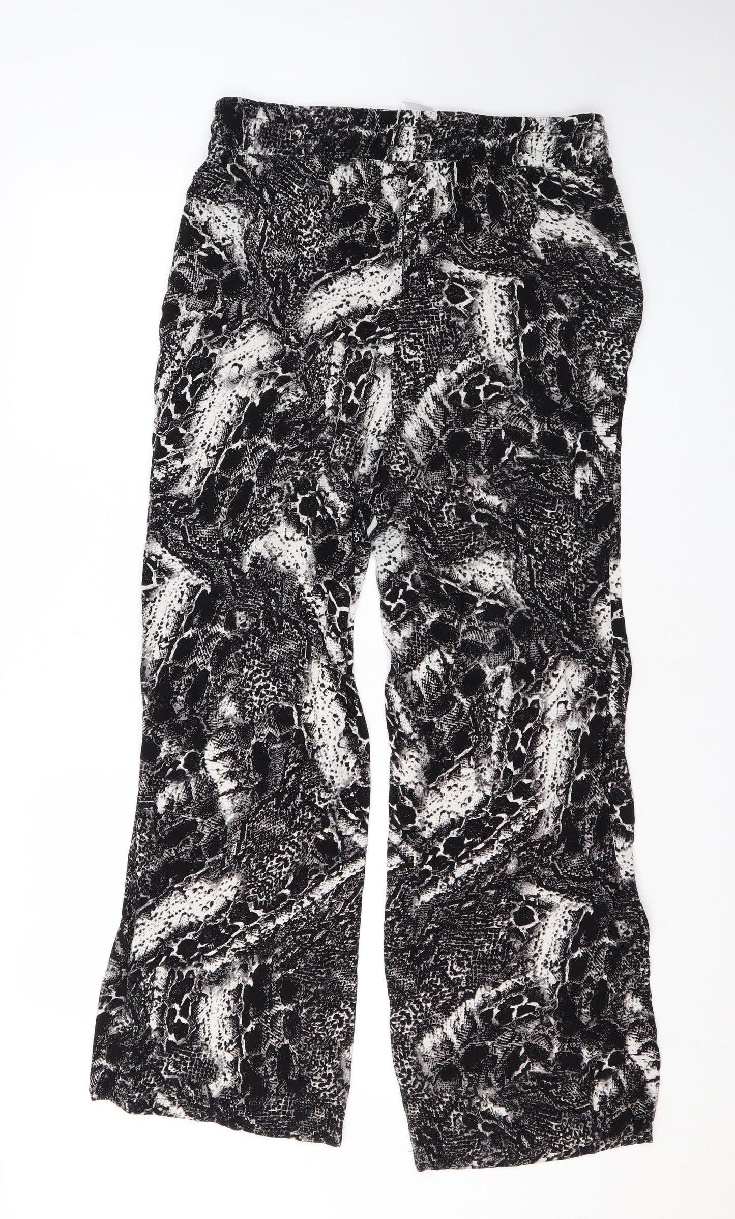 Joan Vass Womens Black Animal Print Viscose Trousers Size M L29 in Regular Drawstring - Snake Skin Print