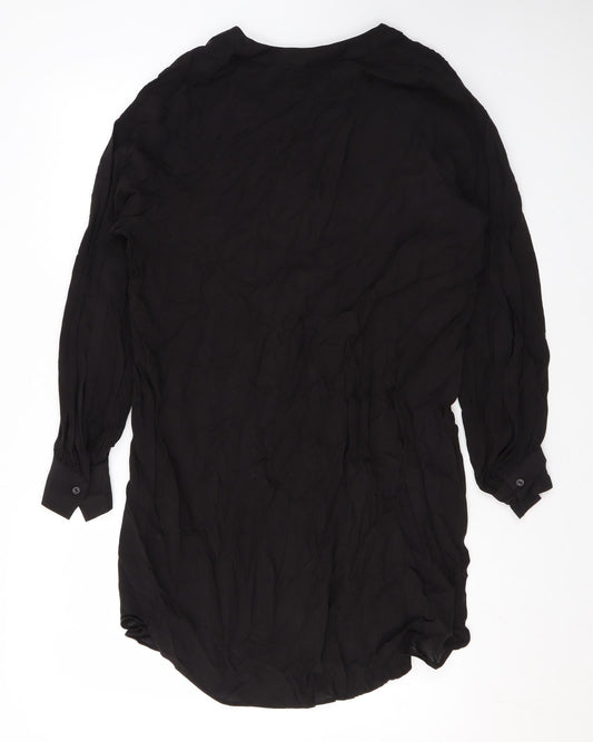 H&M Womens Black Viscose A-Line Size S V-Neck Button