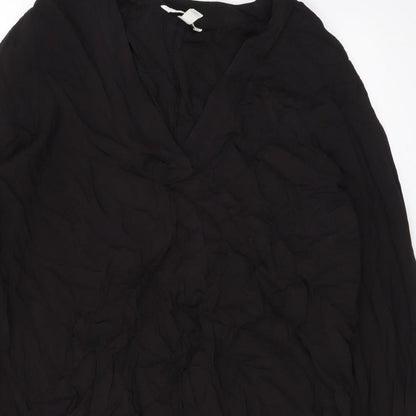 H&M Womens Black Viscose A-Line Size S V-Neck Button