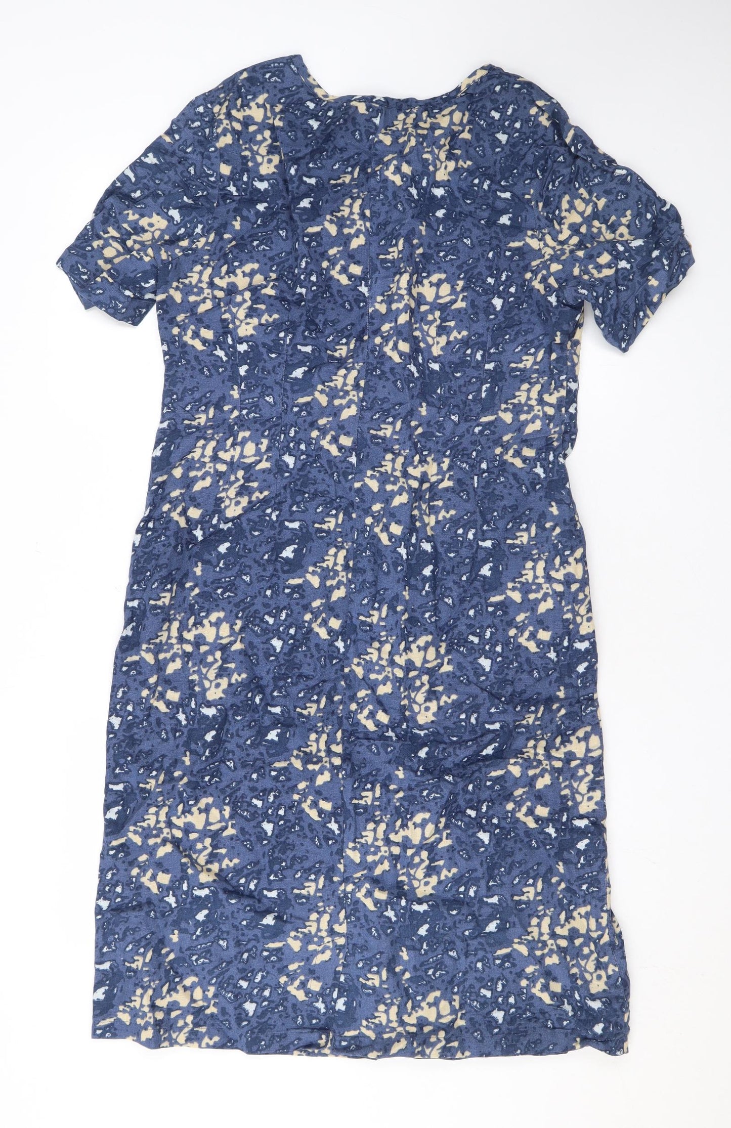Adini Womens Blue Geometric Linen T-Shirt Dress Size M Round Neck Pullover