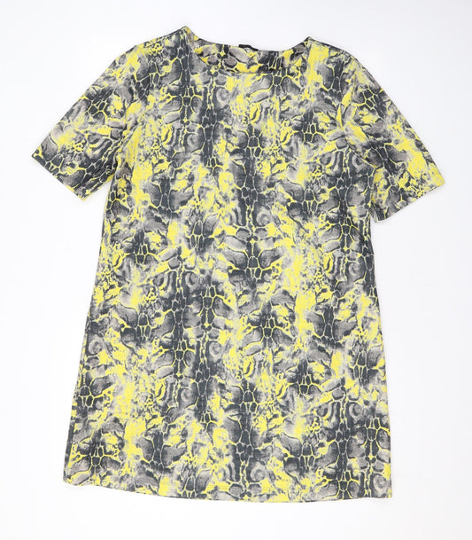 River Island Womens Yellow Animal Print Polyester A-Line Size 14 Round Neck Pullover - Snake Skin Print