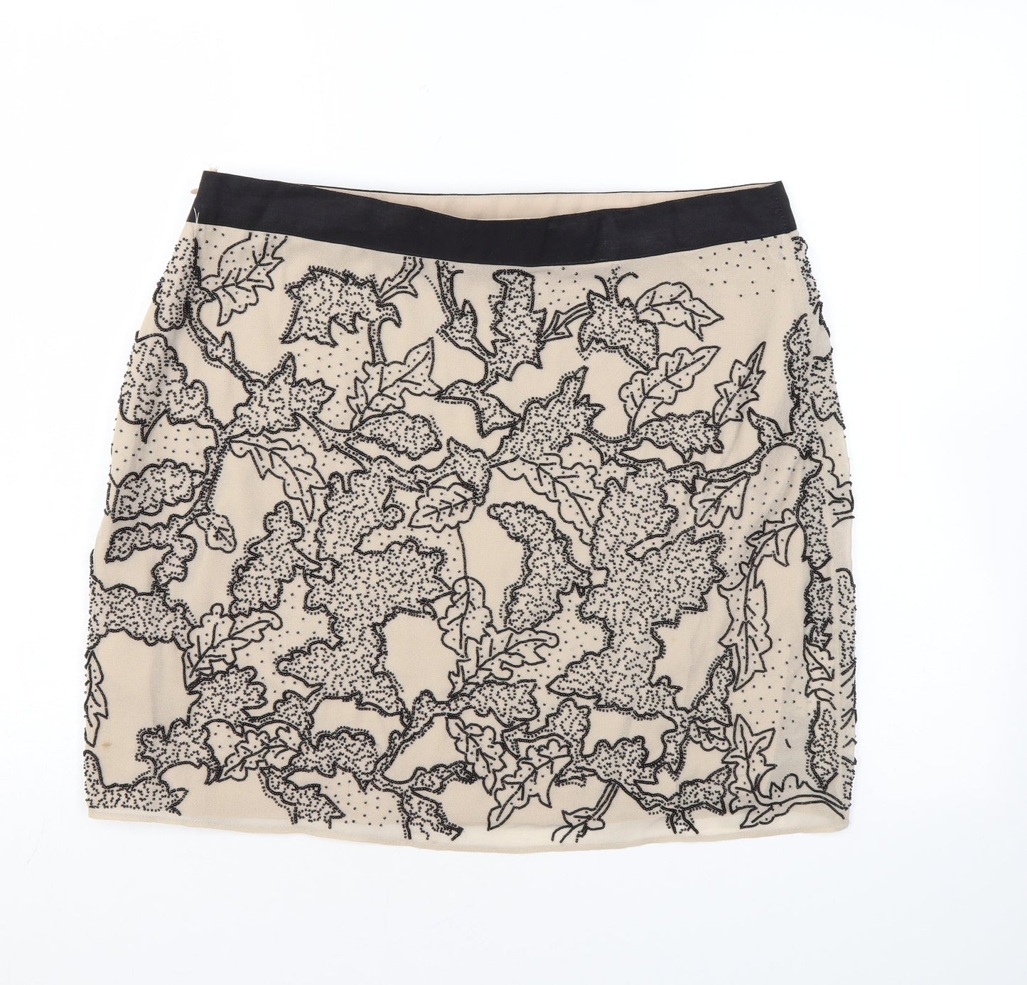 Modern Rarity Womens Beige Geometric Polyester A-Line Skirt Size 14 Zip - Beading