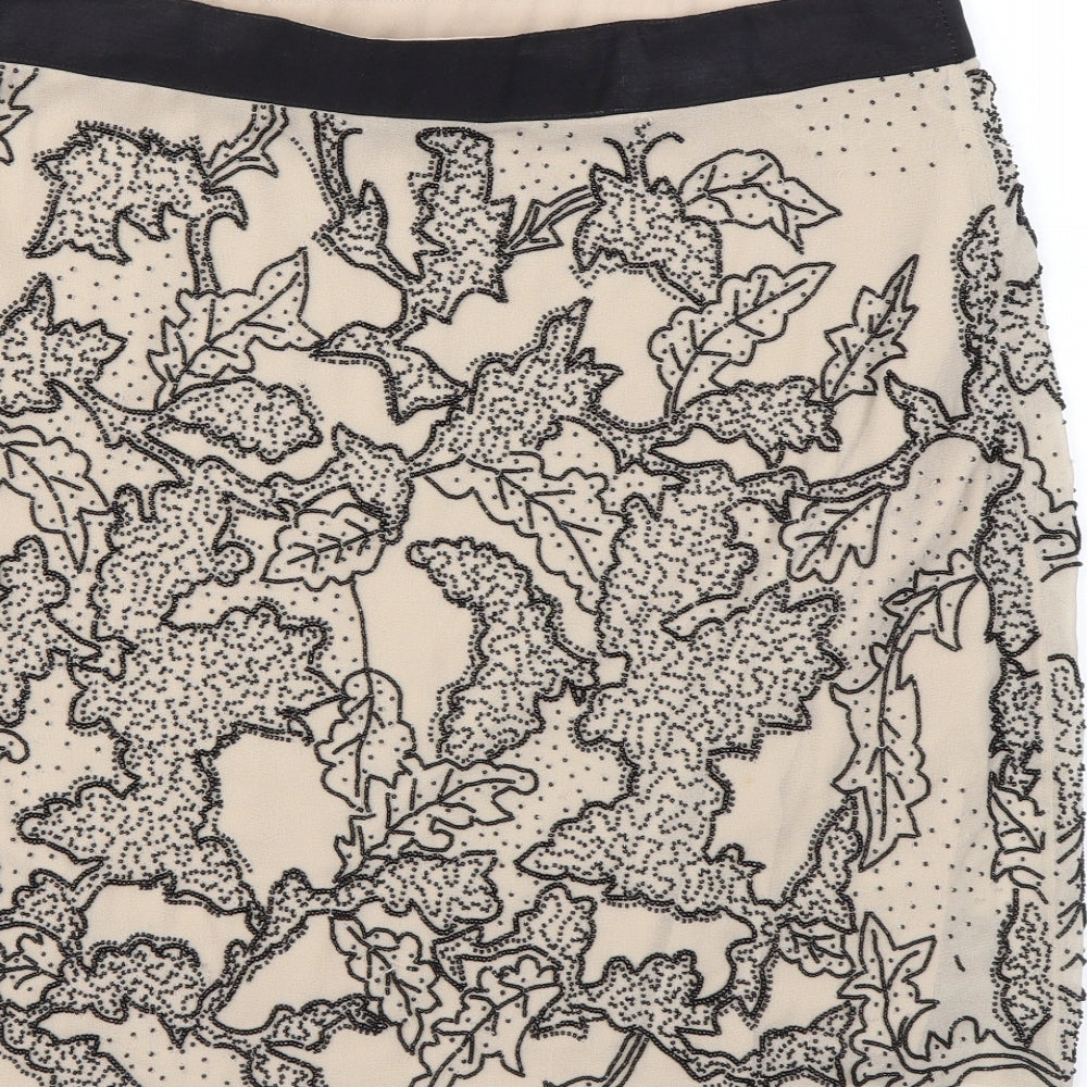 Modern Rarity Womens Beige Geometric Polyester A-Line Skirt Size 14 Zip - Beading