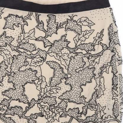 Modern Rarity Womens Beige Geometric Polyester A-Line Skirt Size 14 Zip - Beading