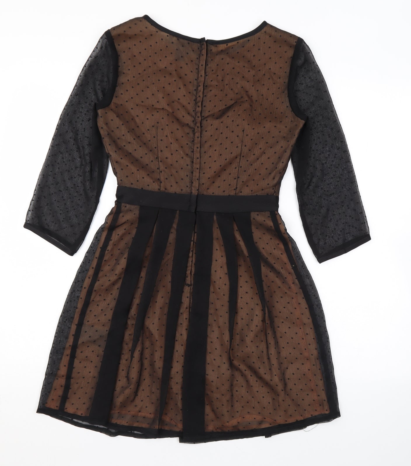 H&M Womens Black Polka Dot Polyester Skater Dress Size 4 Round Neck Zip