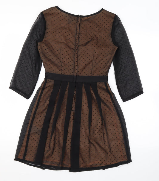 H&M Womens Black Polka Dot Polyester Skater Dress Size 4 Round Neck Zip