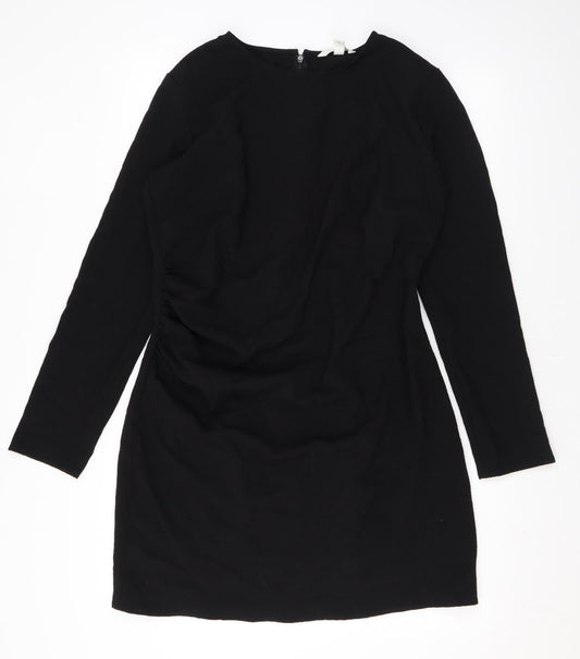 H&M Womens Black Polyester A-Line Size L Round Neck Zip
