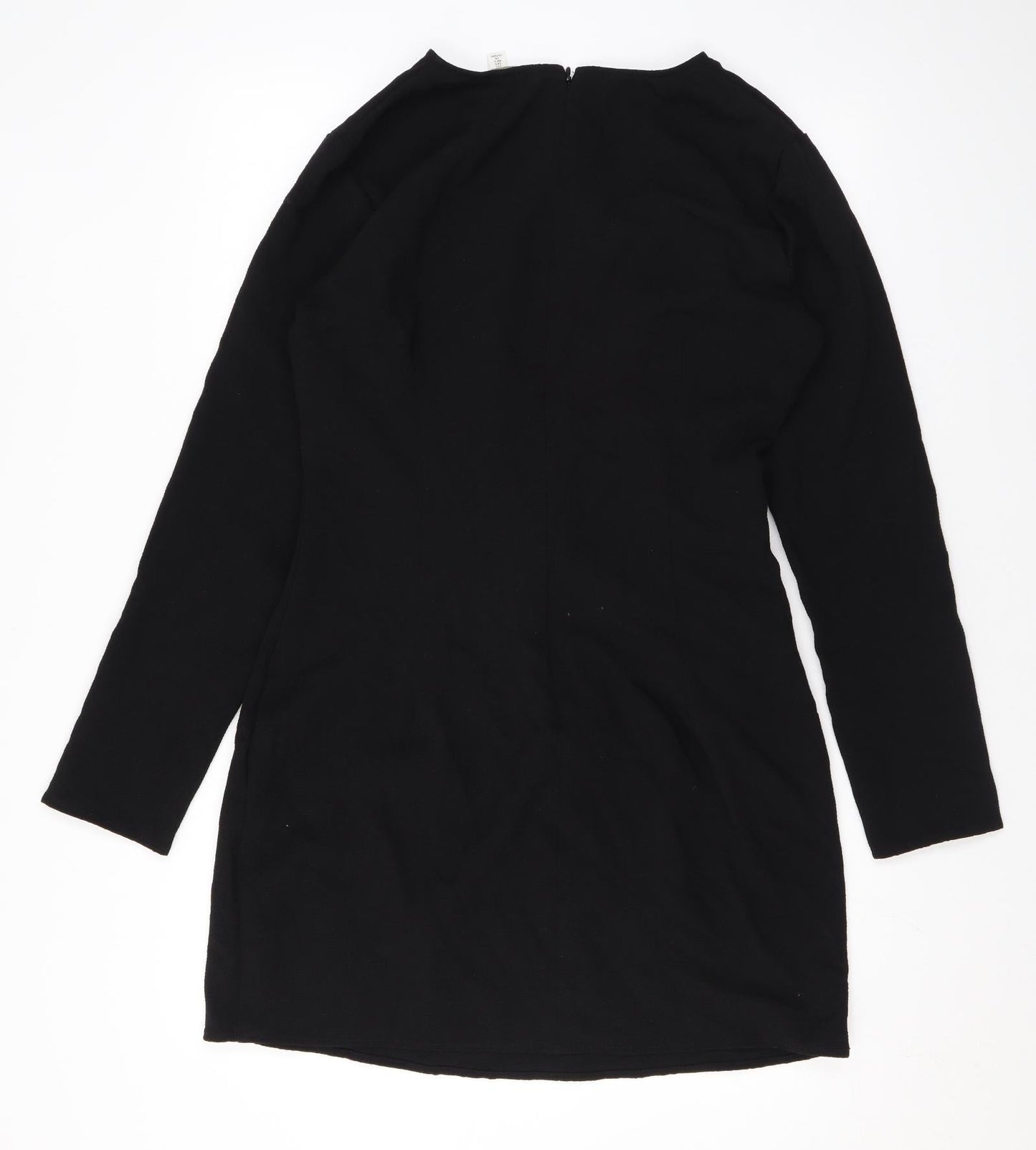 H&M Womens Black Polyester A-Line Size L Round Neck Zip
