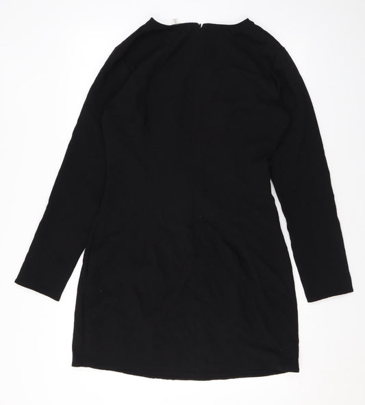 H&M Womens Black Polyester A-Line Size L Round Neck Zip