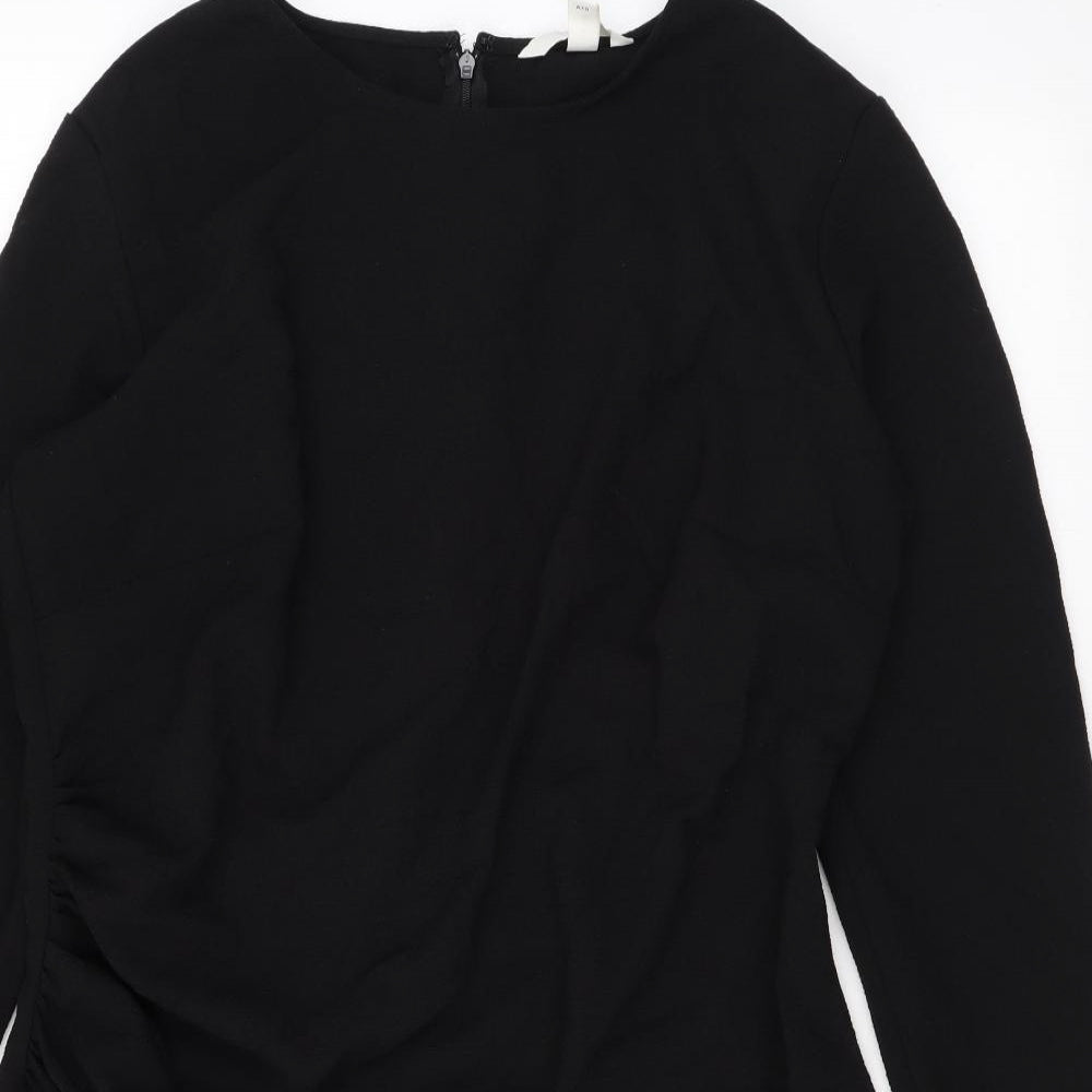 H&M Womens Black Polyester A-Line Size L Round Neck Zip