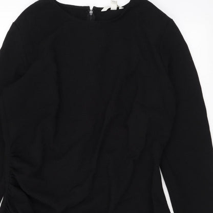 H&M Womens Black Polyester A-Line Size L Round Neck Zip
