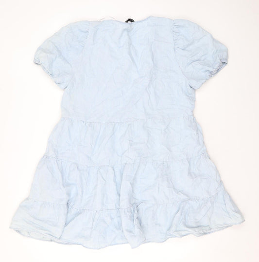 Zara Womens Blue Cotton A-Line Size L V-Neck Pullover