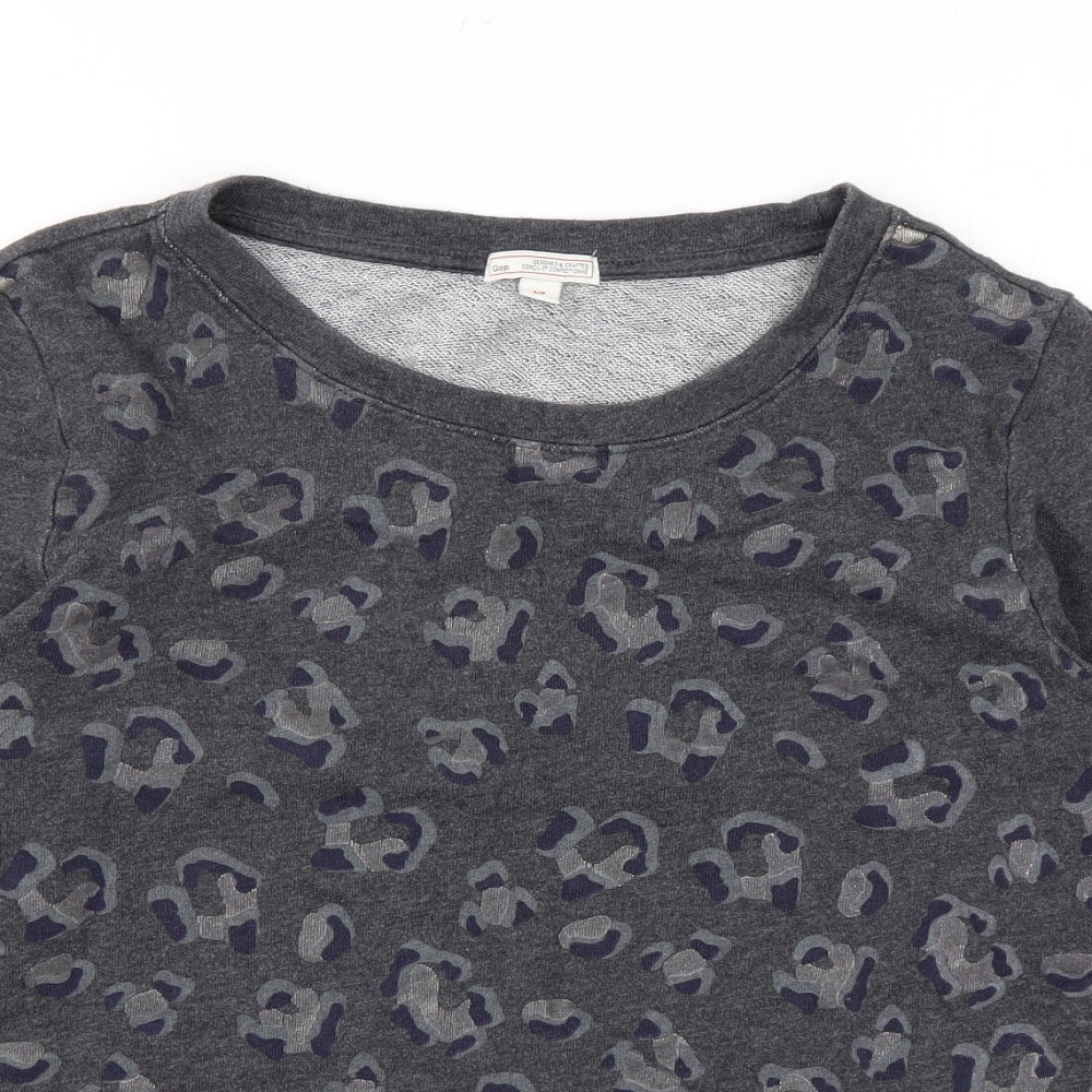 Gap Womens Grey Animal Print Cotton Pullover Sweatshirt Size S Pullover - Leopard Print
