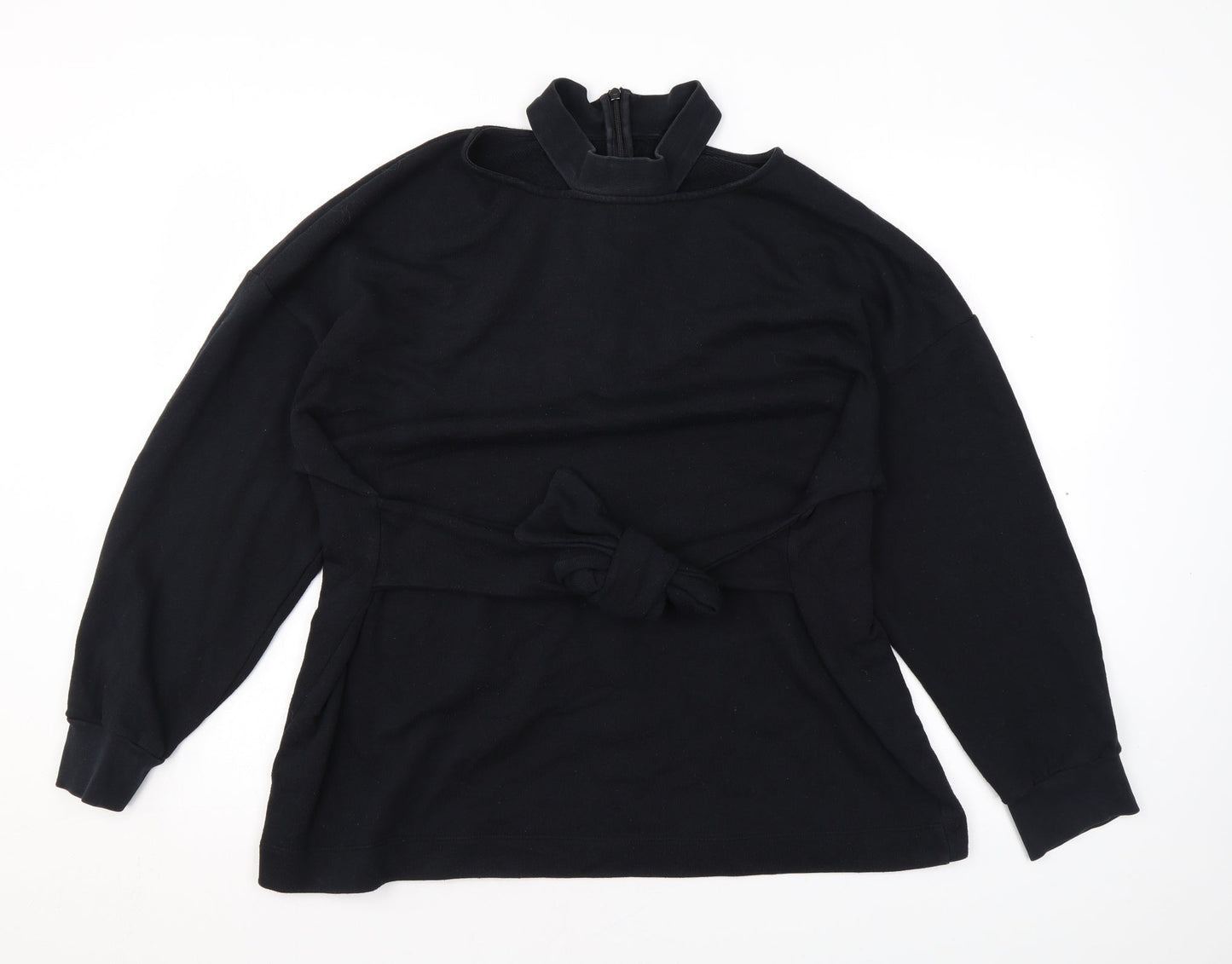 Topshop Womens Black Cotton Pullover Sweatshirt Size 12 Zip - Shoulder Cut Outs