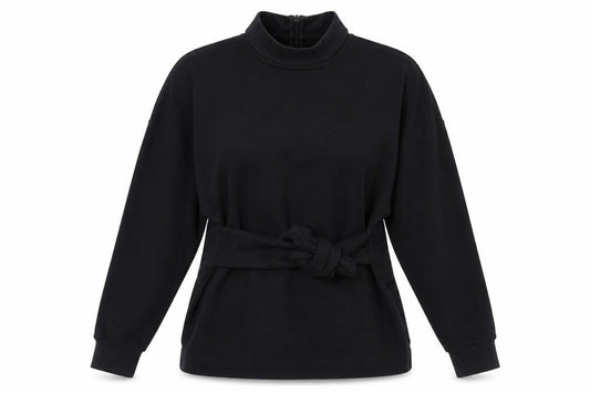 Topshop Womens Black Cotton Pullover Sweatshirt Size 12 Zip - Shoulder Cut Outs