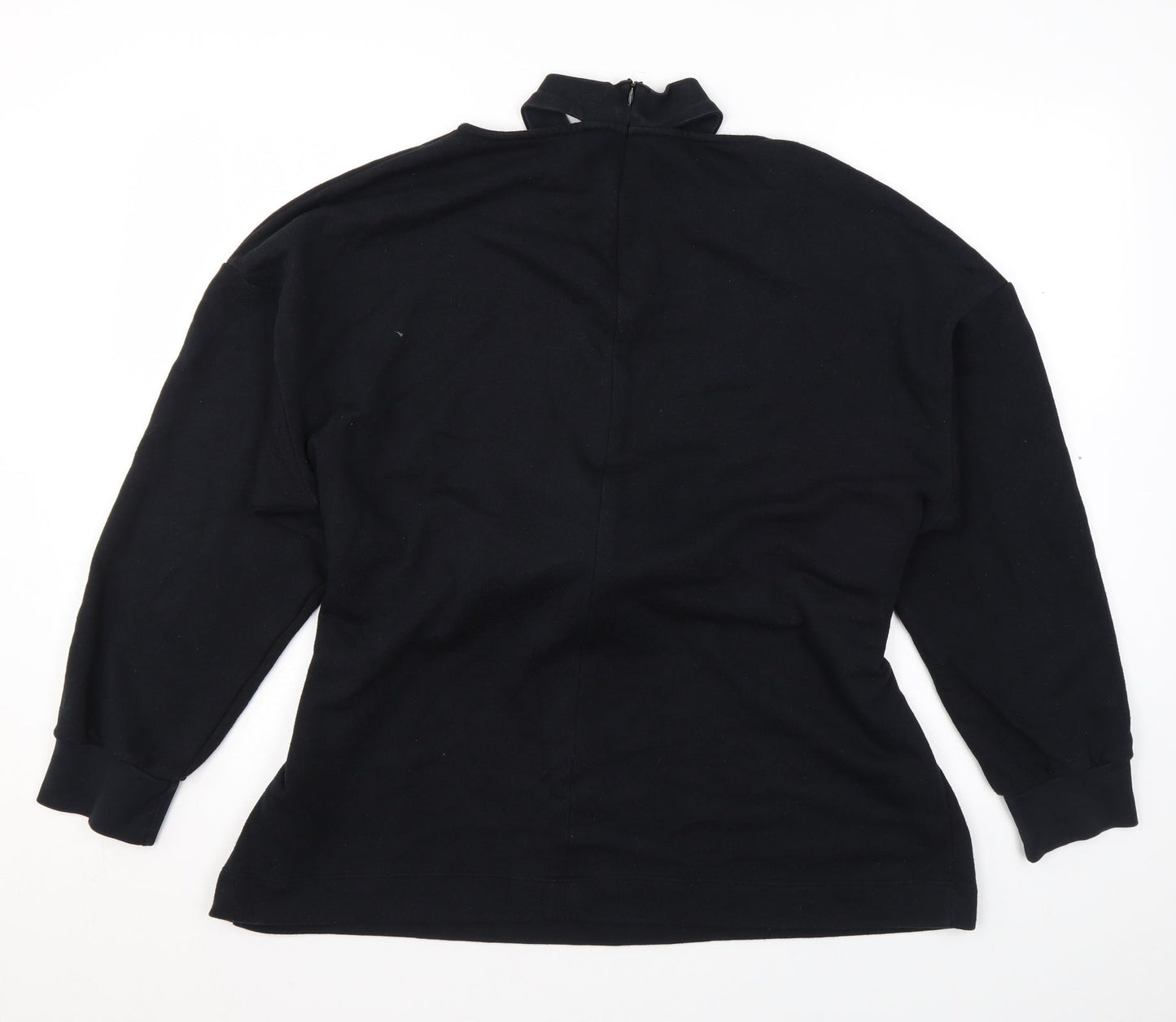 Topshop Womens Black Cotton Pullover Sweatshirt Size 12 Zip - Shoulder Cut Outs