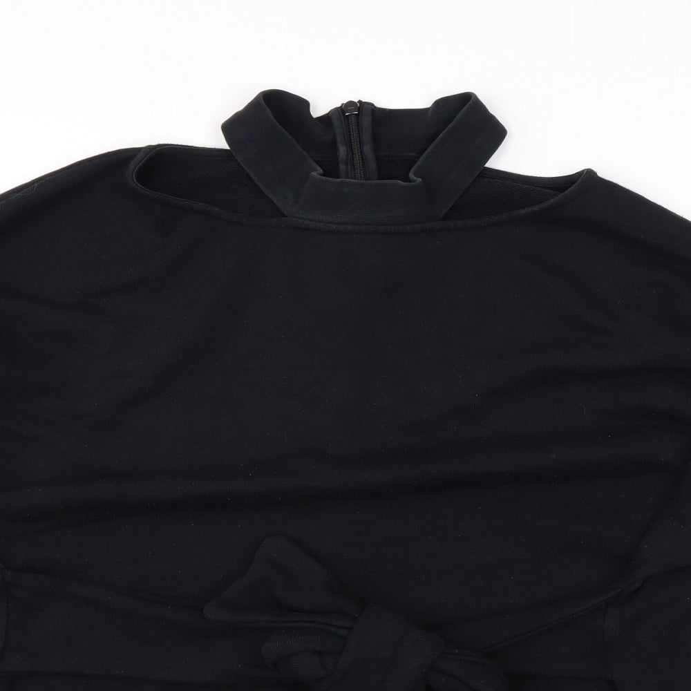 Topshop Womens Black Cotton Pullover Sweatshirt Size 12 Zip - Shoulder Cut Outs