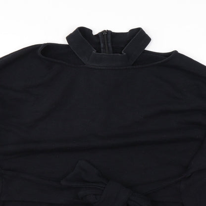 Topshop Womens Black Cotton Pullover Sweatshirt Size 12 Zip - Shoulder Cut Outs