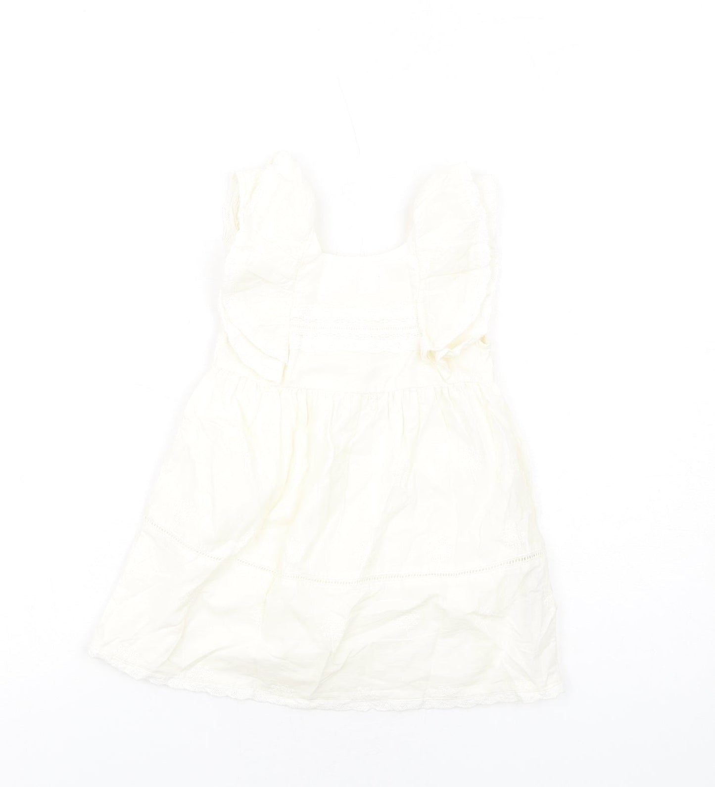 Marks and Spencer Girls Ivory Cotton A-Line Size 12-18 Months Square Neck Button