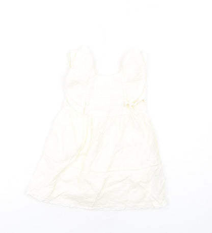 Marks and Spencer Girls Ivory Cotton A-Line Size 12-18 Months Square Neck Button