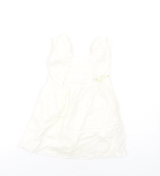 Marks and Spencer Girls Ivory Cotton A-Line Size 12-18 Months Square Neck Button