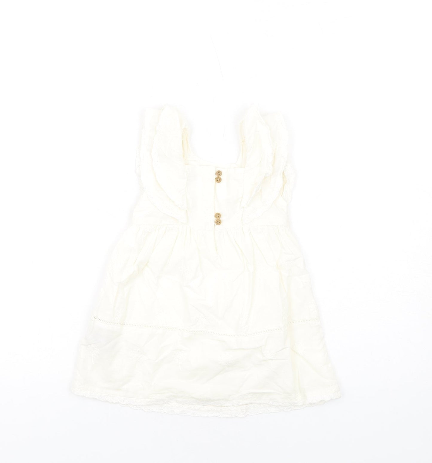 Marks and Spencer Girls Ivory Cotton A-Line Size 12-18 Months Square Neck Button