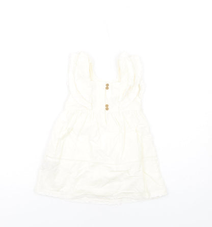 Marks and Spencer Girls Ivory Cotton A-Line Size 12-18 Months Square Neck Button