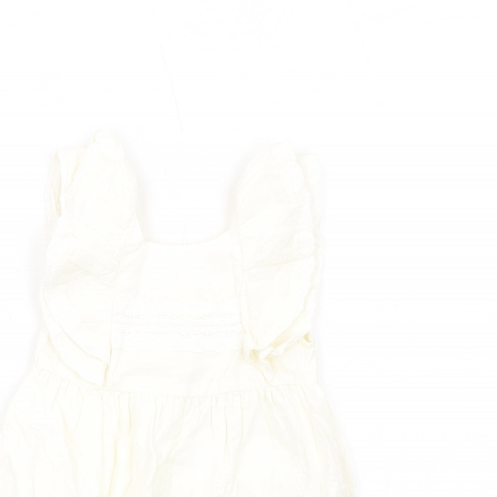 Marks and Spencer Girls Ivory Cotton A-Line Size 12-18 Months Square Neck Button