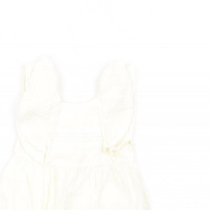 Marks and Spencer Girls Ivory Cotton A-Line Size 12-18 Months Square Neck Button