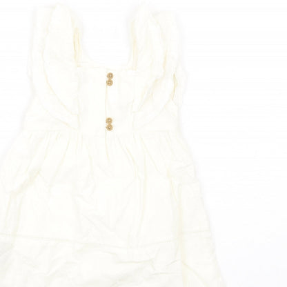 Marks and Spencer Girls Ivory Cotton A-Line Size 12-18 Months Square Neck Button