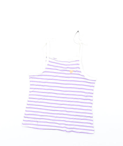 Marks and Spencer Girls Purple Striped Cotton Basic Tank Size 3-4 Years Square Neck Pullover