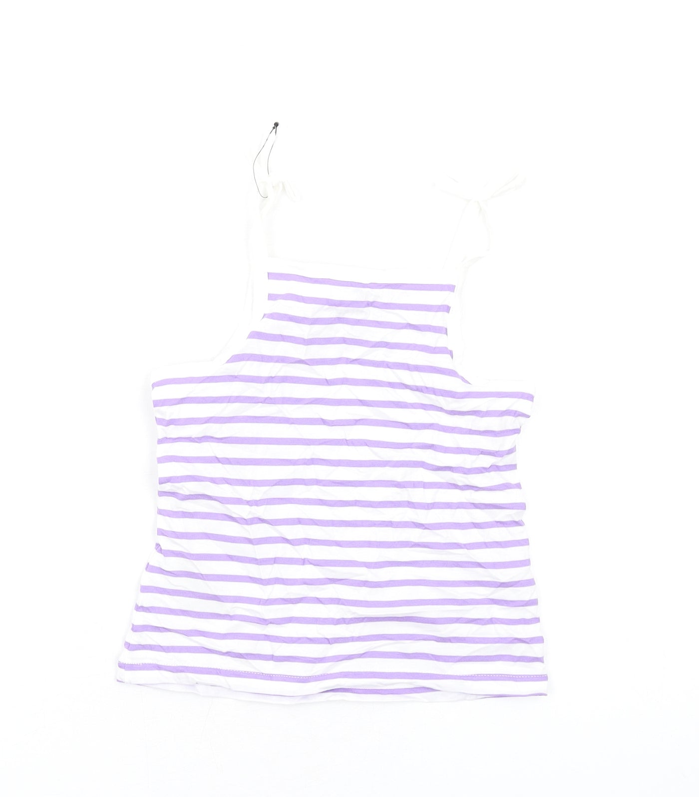 Marks and Spencer Girls Purple Striped Cotton Basic Tank Size 3-4 Years Square Neck Pullover